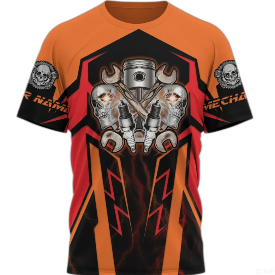Men T Shirt Vintage T-shirt Summer Clothing Personalized Name Mechanic 3d Print Tops 5xl Street Casual Sports Oversized Pullover image 4
