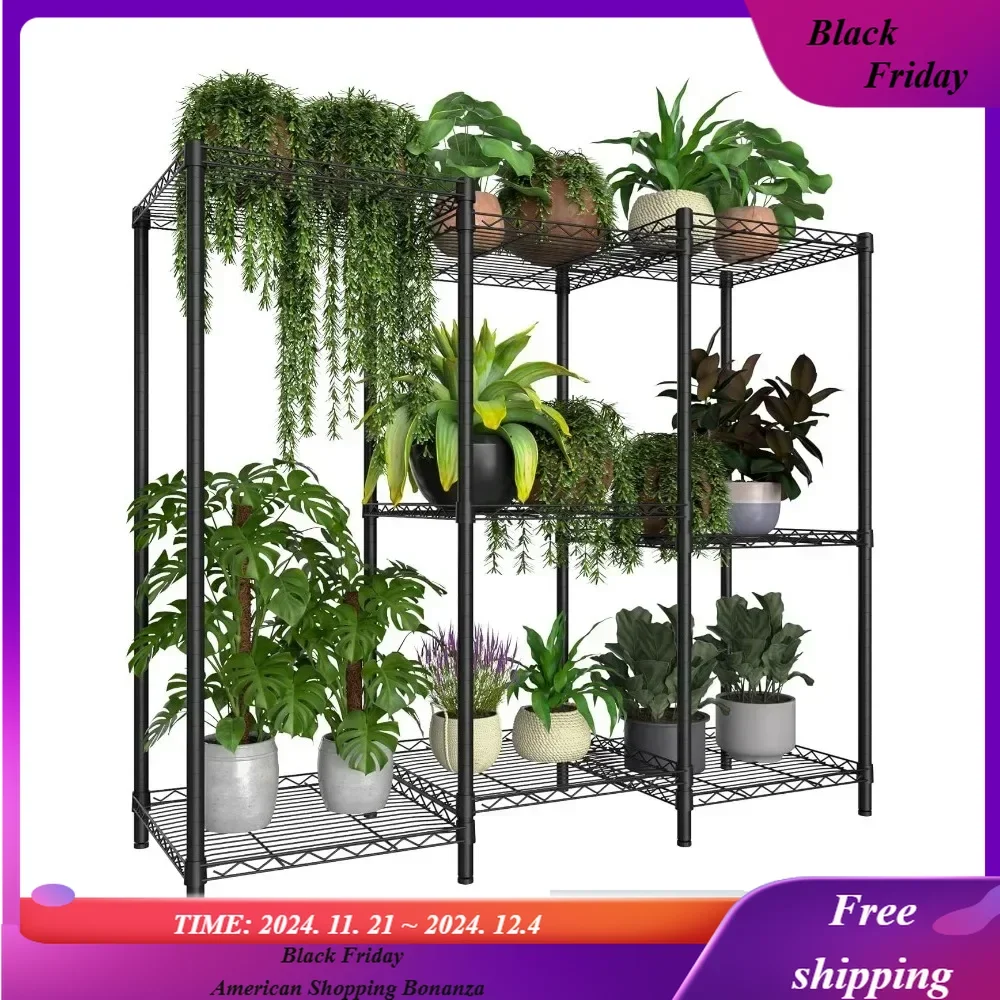 

8-Tier Plant Stand for Indoor Outdoor, Large Reinforced Multiple Flower Pot Holder Rack for Multiple Plants Plant Rack,Black