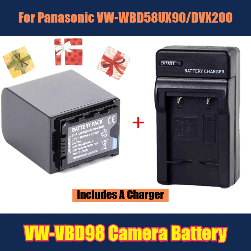 

VW-VBD98 Аккумулятор для камеры 7,2 В 10400 мАч для Panasonic VW-WBD58UX90/DVX200, включает зарядное устройство