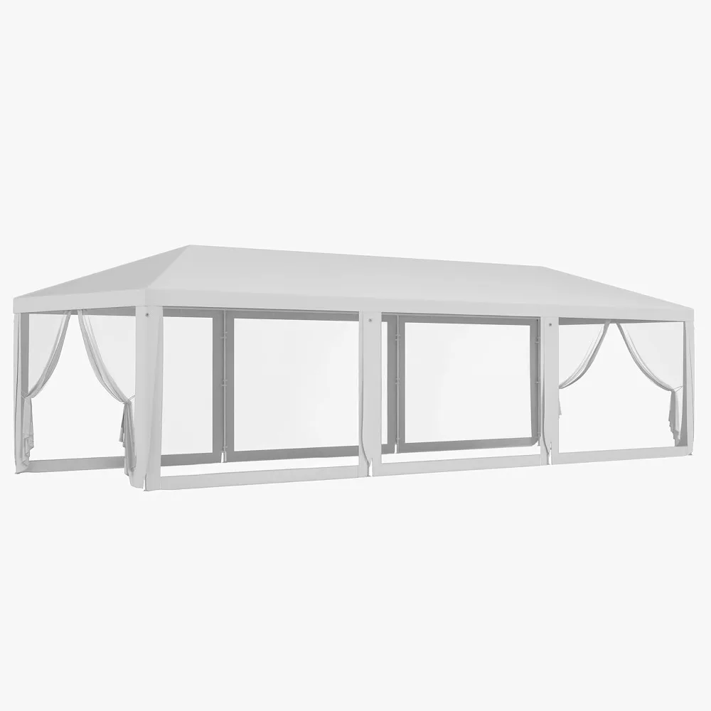 

10' x 28' Party Tent, Outdoor Wedding Canopy & Gazebo with Removable Sidewalls, Shade Shelter for Events, BBQs, White