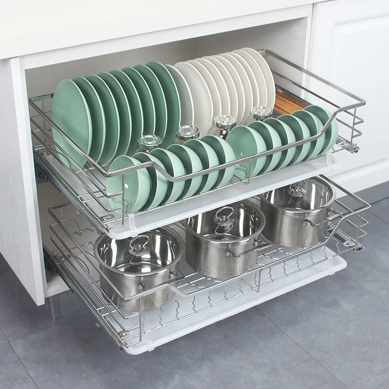 Stainless steel pull basket cabinet dishes basket rack kitchen seasoning basket