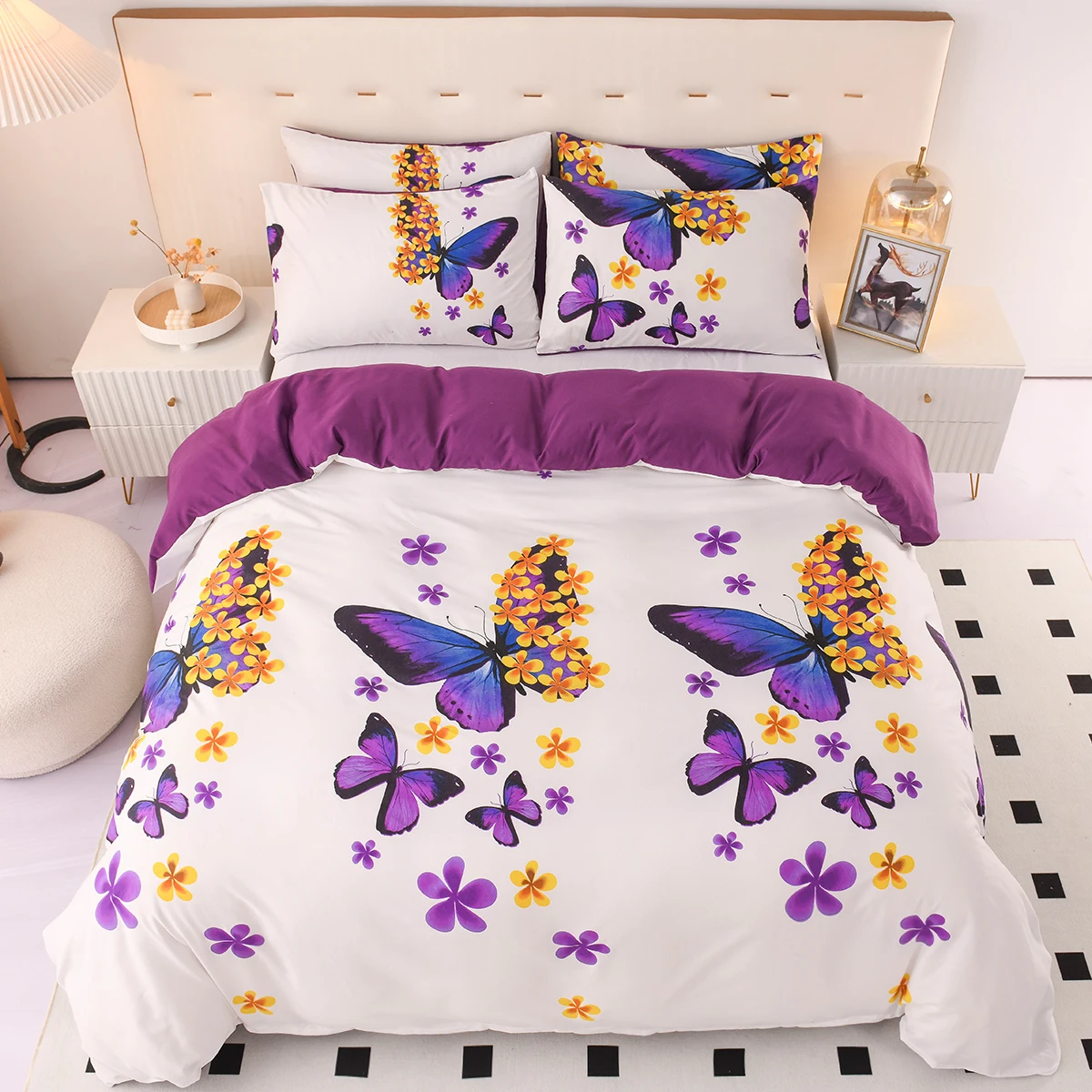 

Garden Butterfly Bedding Duvet Cover Set Blue Purple Flying Butterflies Flowers Dreamy Girls Teen Bedding Set Floral Duvet Cover