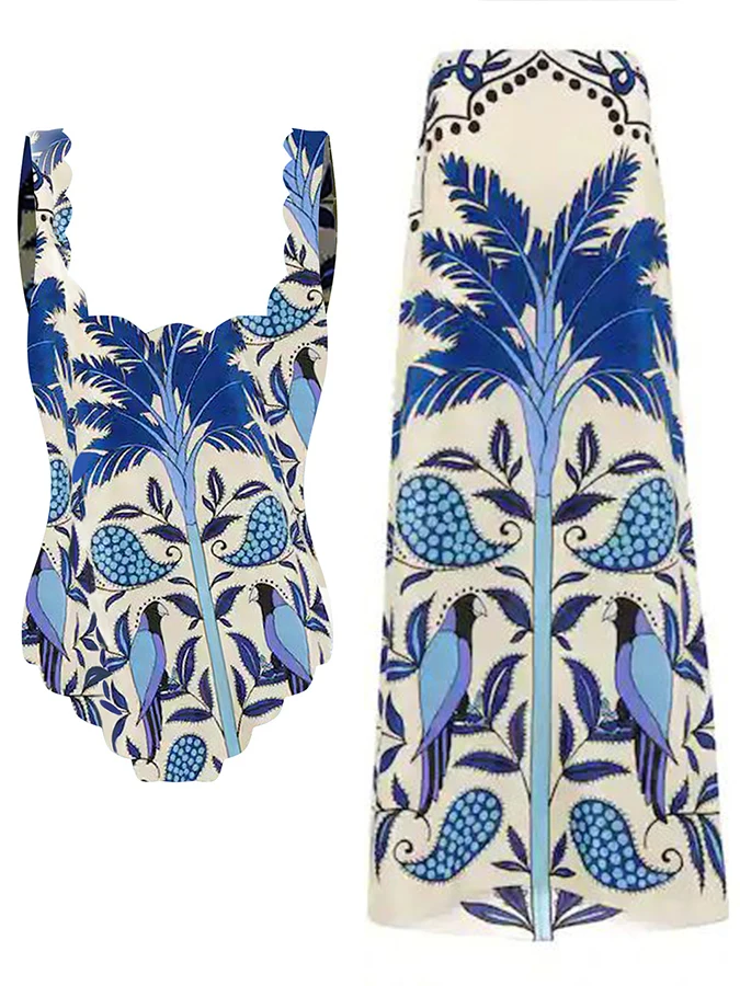 Printed Beachwear 2023 Fashion Women Swimwear1 Piece Swimsuit and Cover Up Summer Square Neckline Bathing Suits Sexy / New