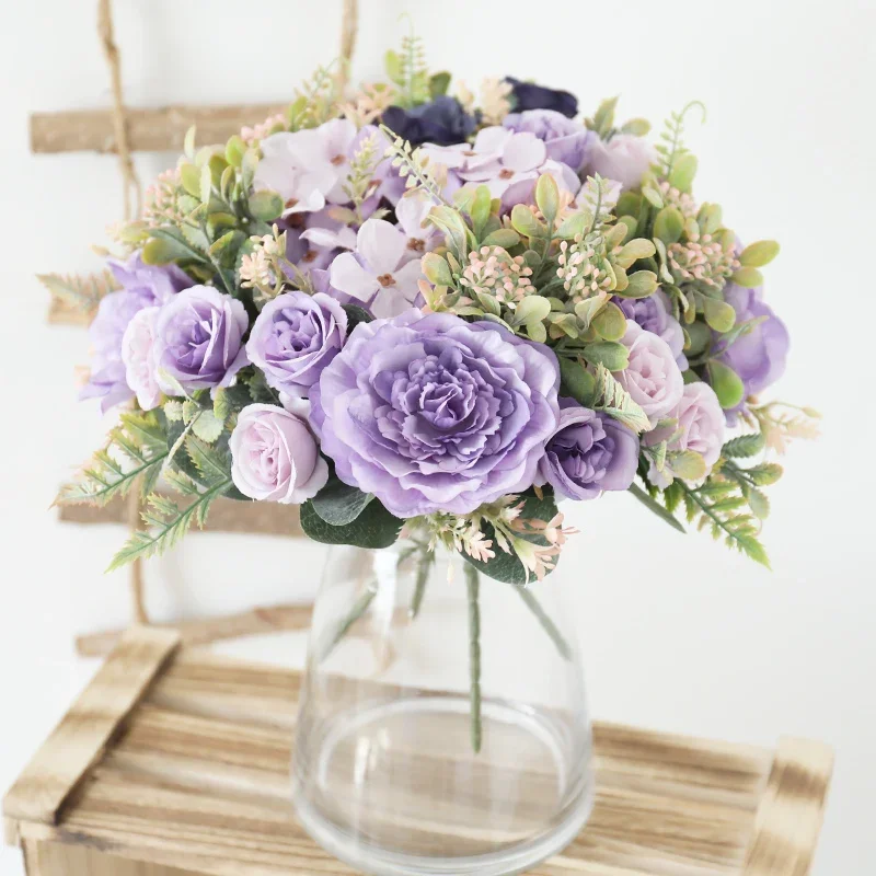 

Autumn Artificial Peony Flower Silk Rose Bride Bouquet Wedding Valentines Day Decor Accessories Gift Fake Plant Hydrangea Bodas