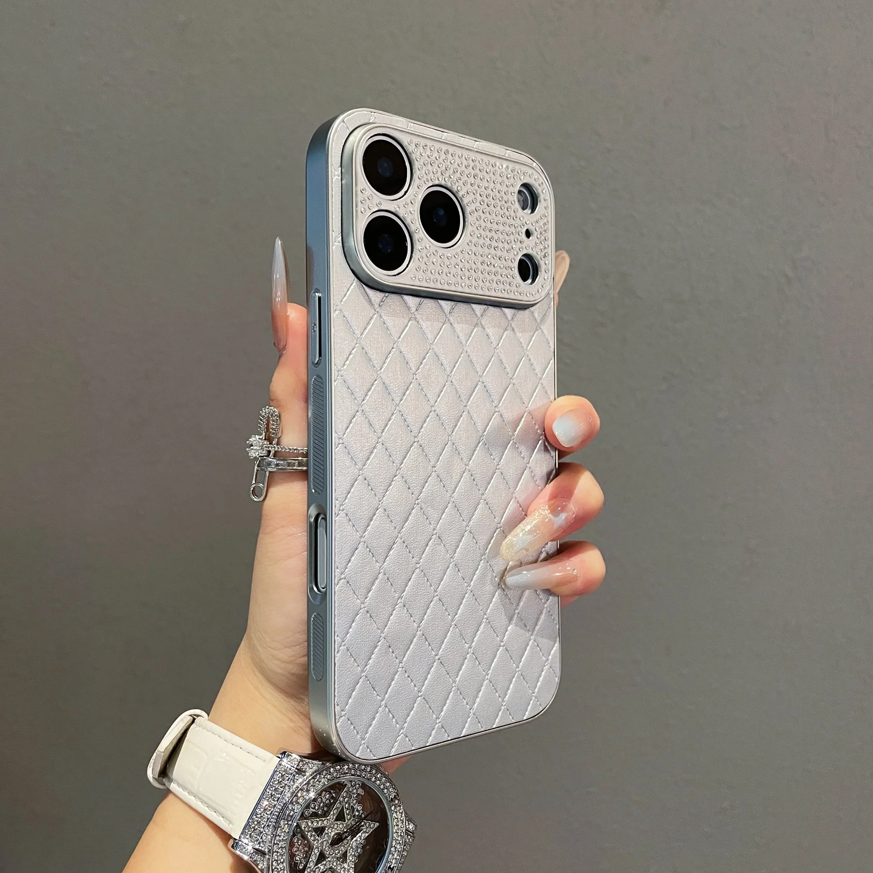 Étui mat en cuir à motif losanges pour iPhone 17 Air 16 15 14 13 Pro Max Plus, coque antichoc avec protection caméra diamant