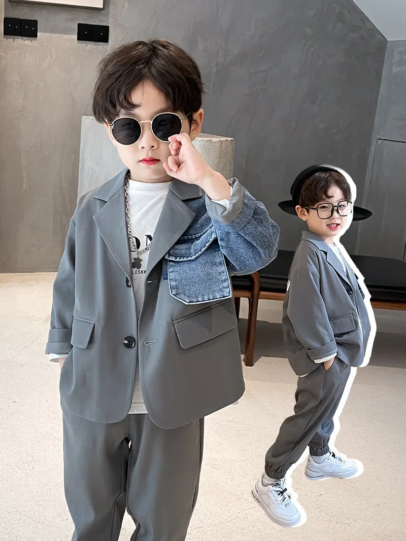 Boy\'s Suit Two Pieces Spring  2022 Children Toddler Fashionable Autumn Clothes Small Suit Cool Handsome Fashionable Style