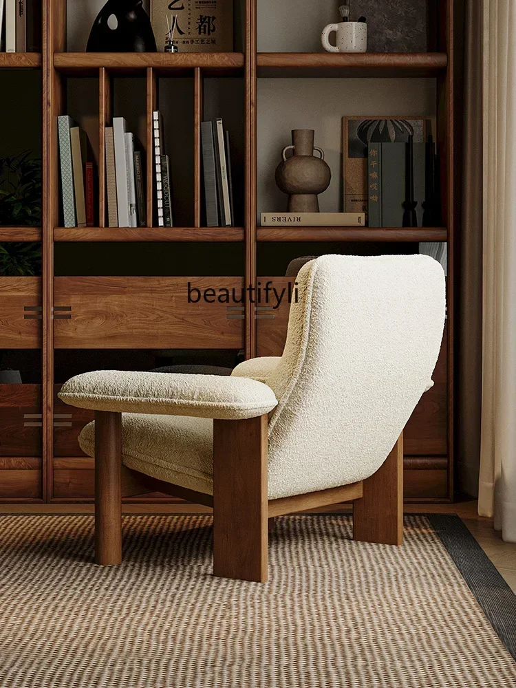

45Nordic retro solid wood single sofa chair living room recliner designer leisure chair