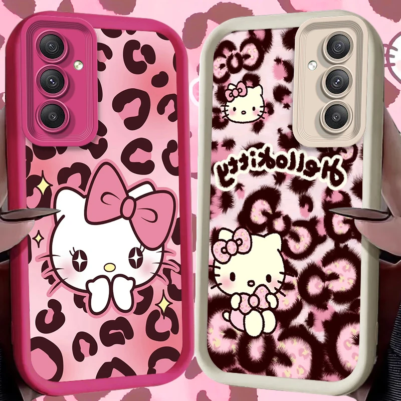 Cute Leopard Print Hello Kitty Case For Samsung Galaxy A54 A05S A05 A34 A24 A14 A53 A33 A23 A13 A52 A52S A32 A22 A12 A71 A51 A31