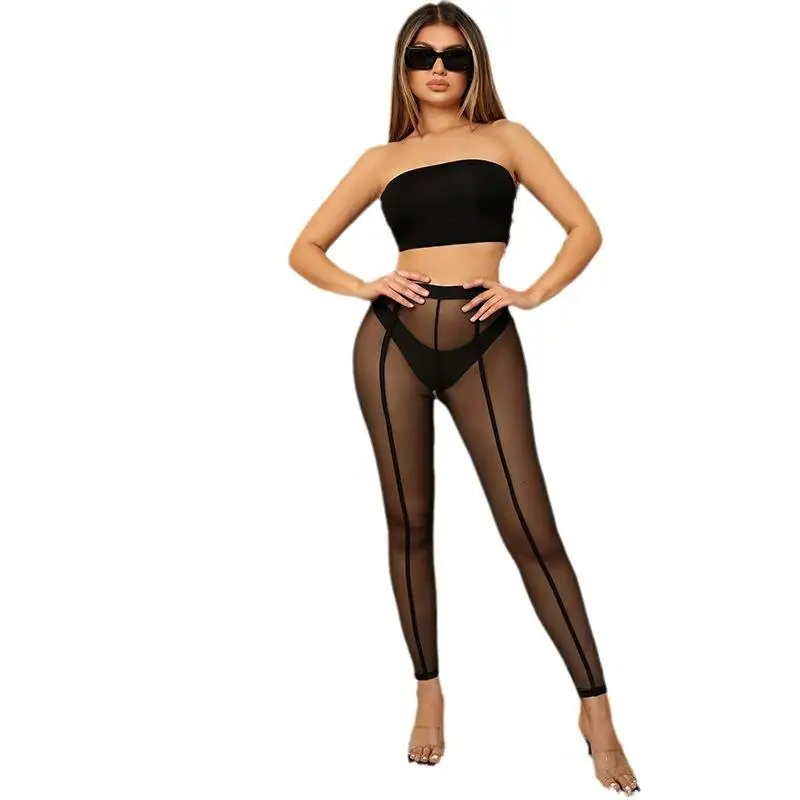 Pantalones de hilo transpirable de cintura alta, pantalones finos de fibra de poliéster de nueve puntos, pantalones Bot de verano para mujer