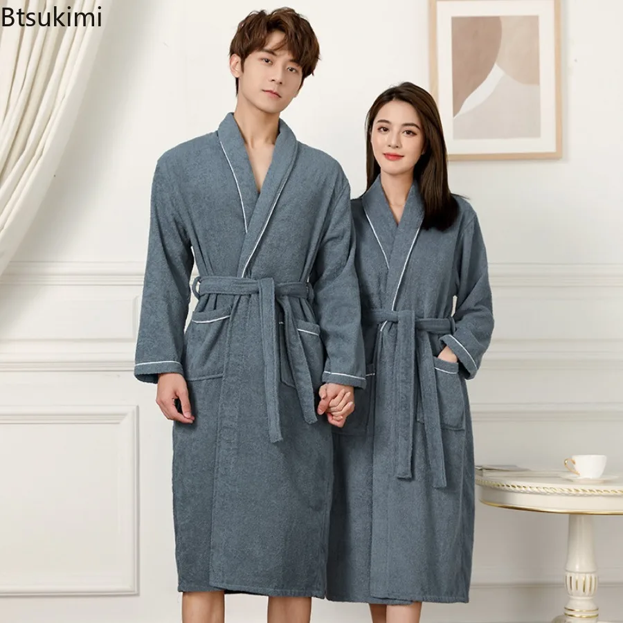 Women's 100% Cotton Toweling Terry Robe Unisex Lovers Soft Bath Robe for Men and Women Nightrobe Sleepwear Casual Home Bathrobe