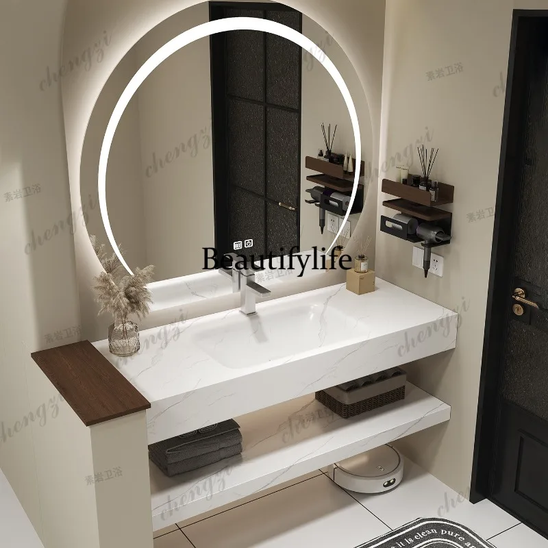 Double rock slab hot bending integrated basin bathroom wall-mounted washbasin washbasin bathroom cabinet combination