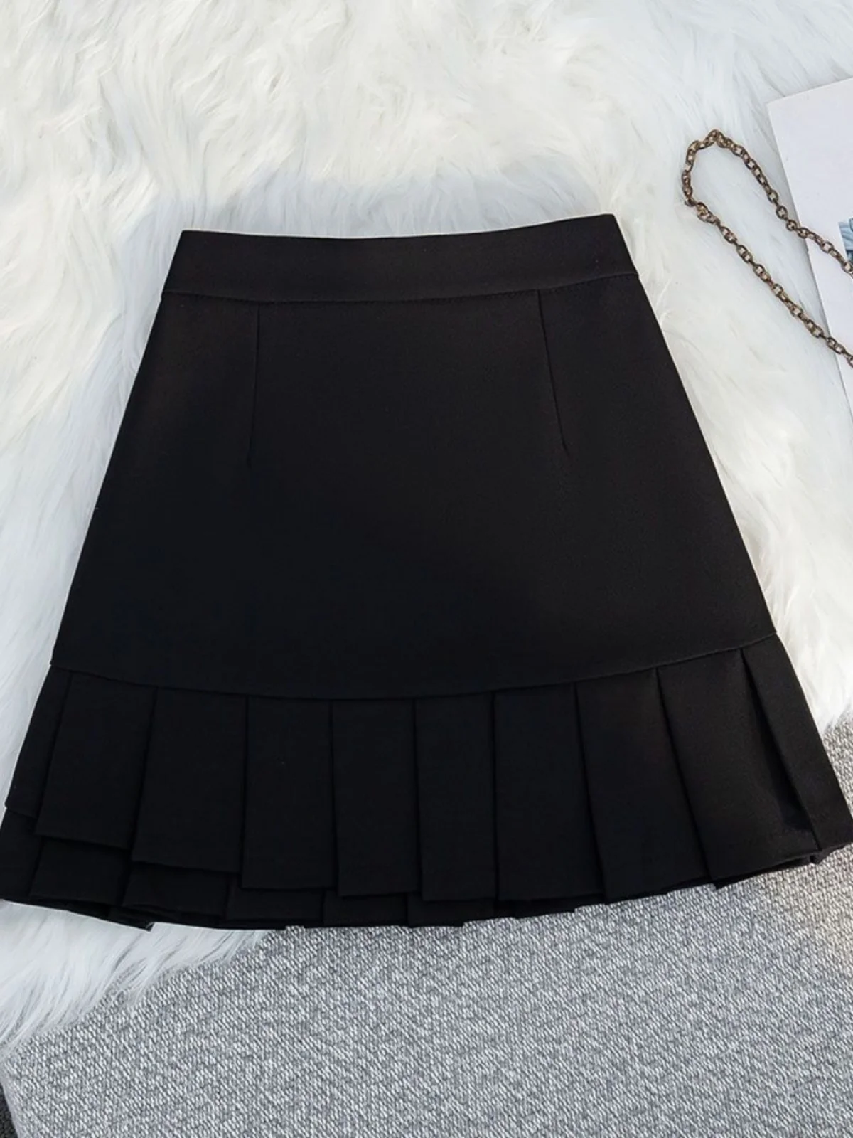 Pink Pleated  Skirt High Waist Slimming Women's Autumn Winter A-Line ort Skirt Commute Simple Sle Polyester Fiber