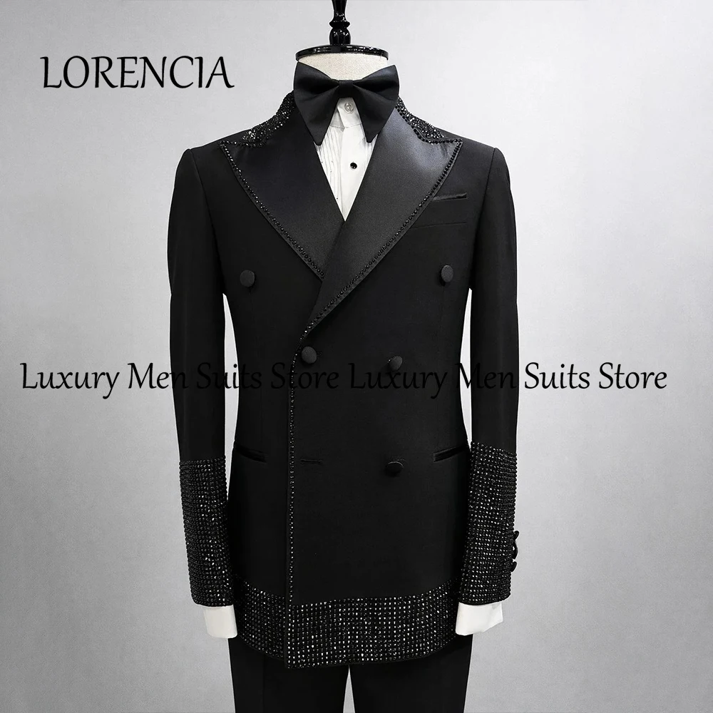 

Мужские вечерние костюмы из кристаллической ткани, 2 предмета, двубортные, для выпускного вечера, смокинги, индивидуальный пошив, пиджак и брюки, одежда для мужчин