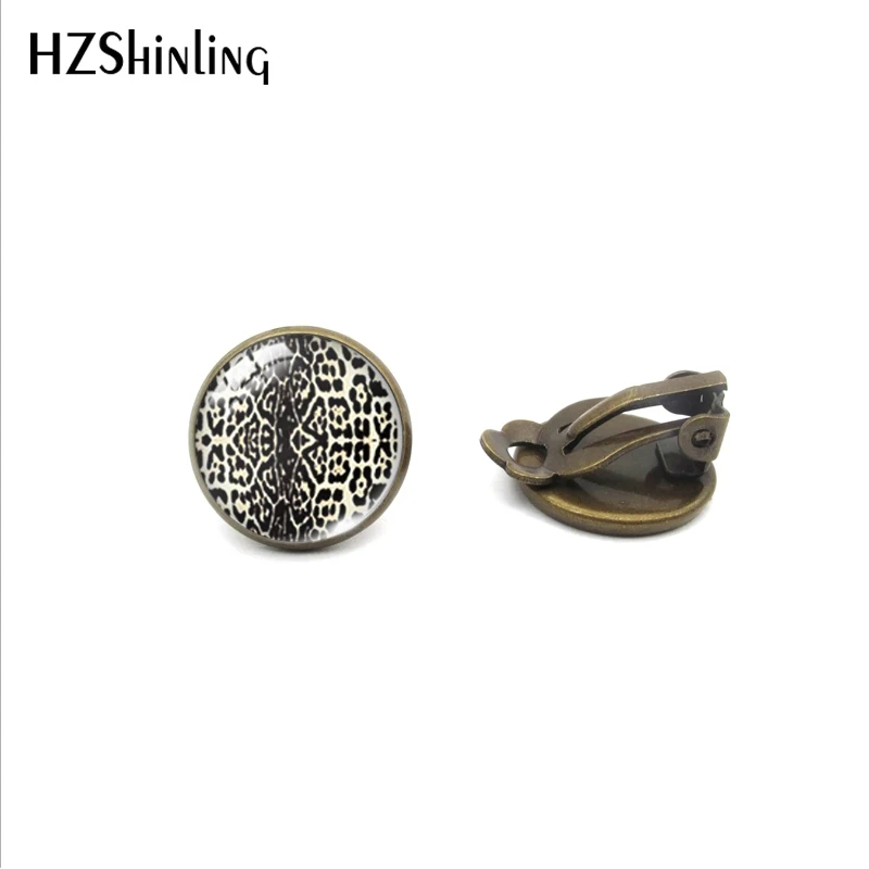 Vintage Leopard Print Style Glass Dome Clip Earrings Handmade Leopard Print Jewelry No Pierced Earrings Gifts Accessory