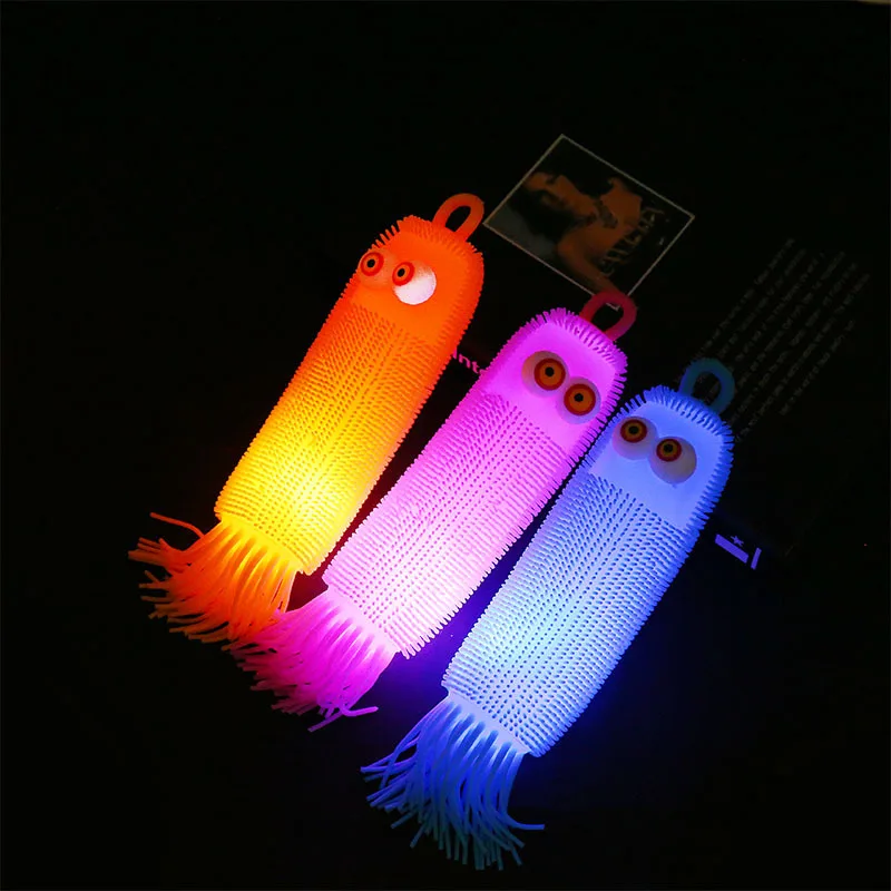 New Decompression Toy Cartoon Protruding Eye Luminous Hair Ball Corn Insect Children Soft Glue Trick Vent Toy Color Random k20