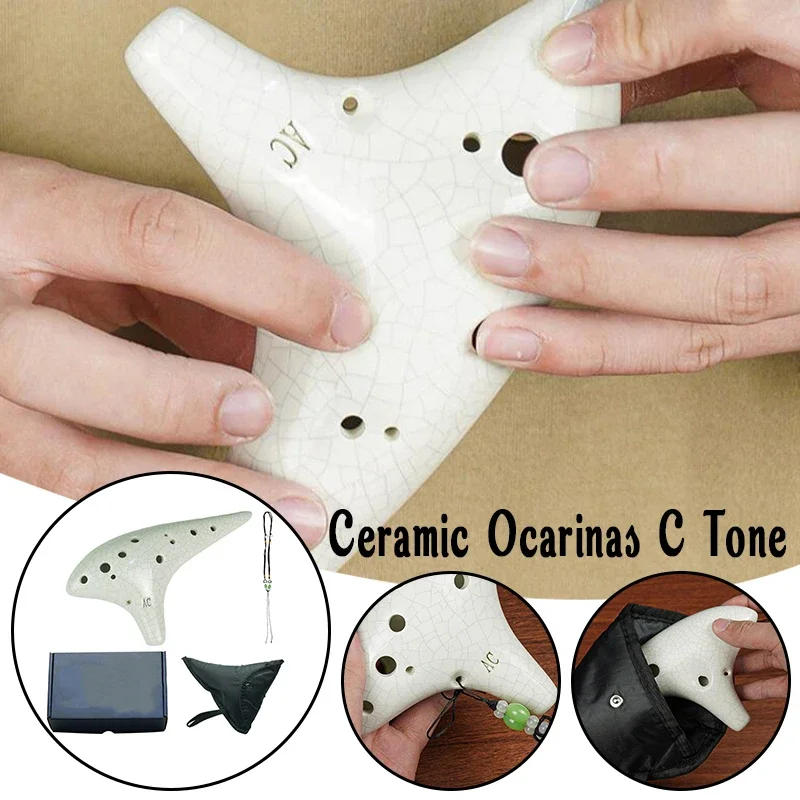 

Alto C 12-Hole Ceramic Ocarina with Protective Bag - Handcrafted Professional Musical Instrument for Beginners Music Enthusiasts