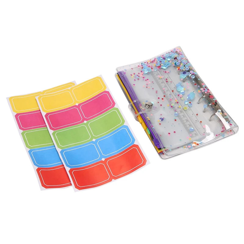 

A6 Budget Binder Cover, Waterproof PVC Ring Binder Cash Envelope Wallet For Planner Organizer, Pockets Multicolor Zipper