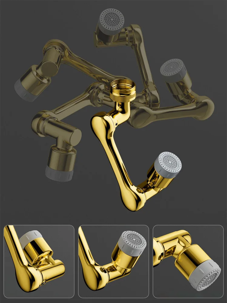 Universal Golden Faucet Extender 1080° Rotation Tap Aerator 2 Modes Splash Basin Swivel Robotic Arm Faucets Extension Nozzle