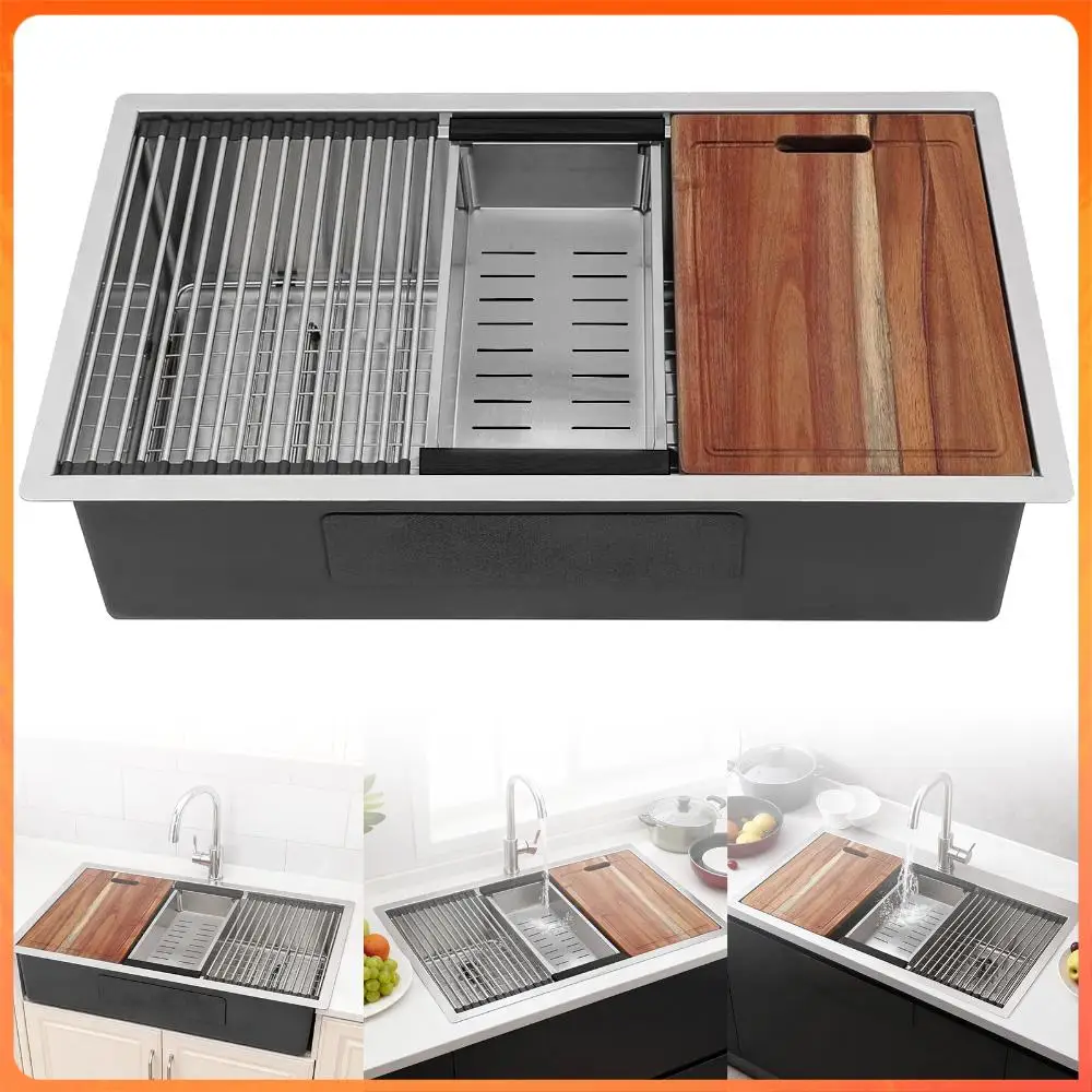 

Встраиваемая кухонная мойка 16 калибра с нижней корзиной-фильтром, 30/33 дюйма, с аксессуарами, многофункциональная мойка для поваров
