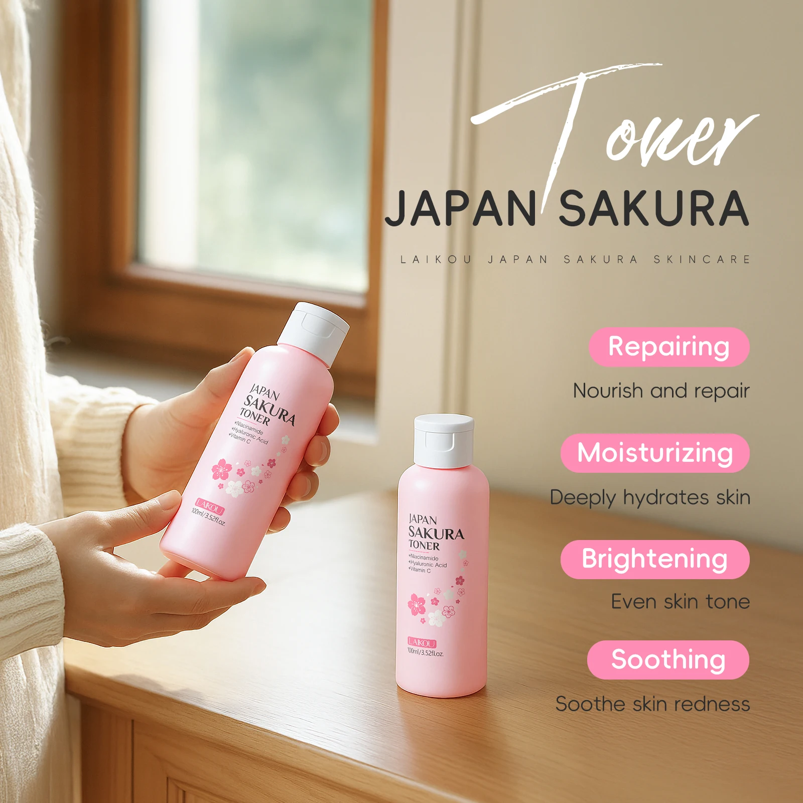 LAIKOU Sakura Face Toner Cherry Blossoms Even Skin Tone Whitening Reduce Spots