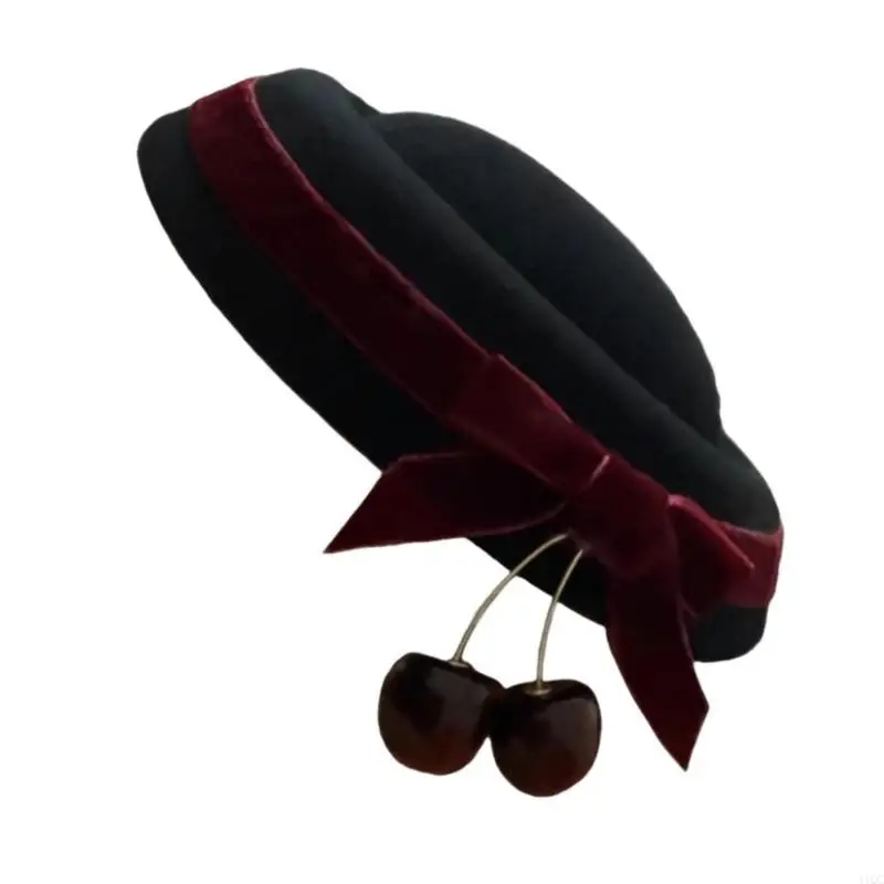 Cherry Pendant Bowknot Hat Hair Clip for Women Teens Girl Formal Event Headwear 