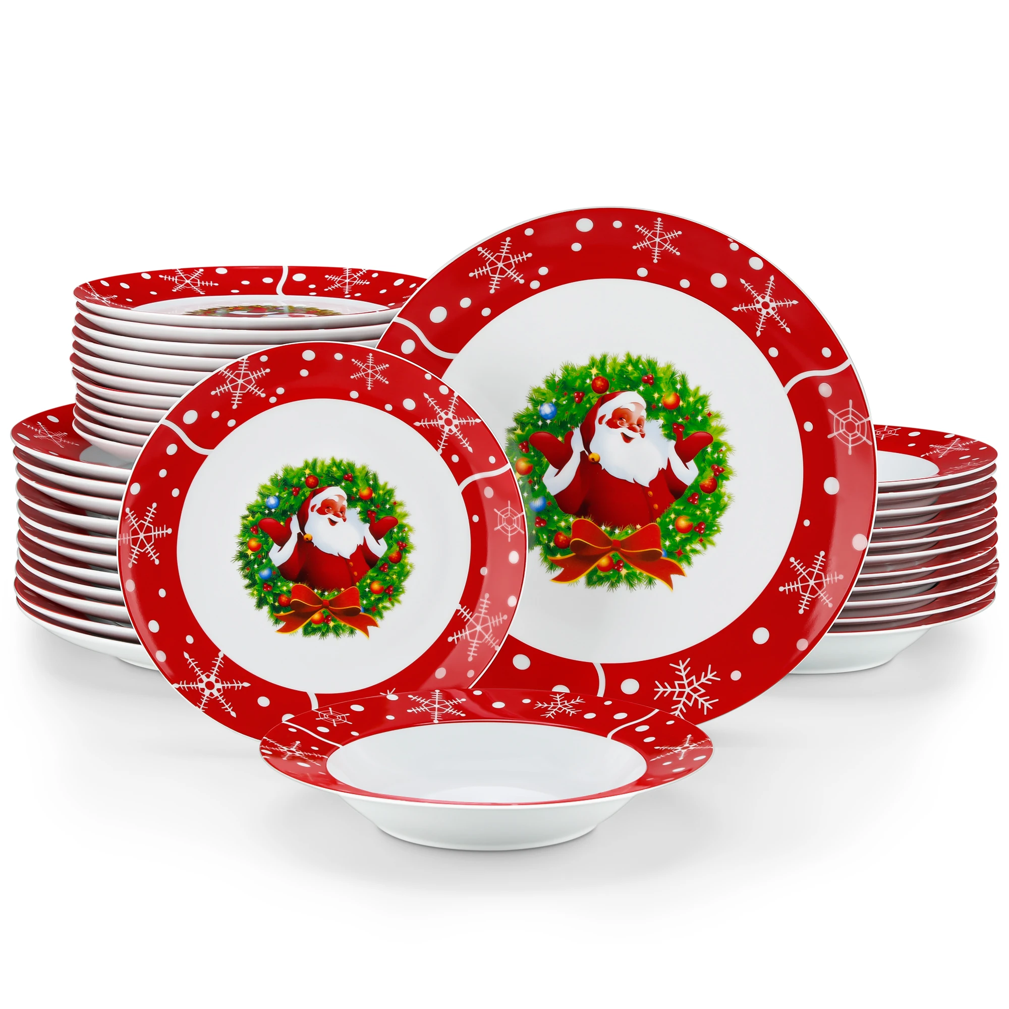 VEWEET 18/36Piece Christmas Ceramic Plates Set SantaClaus Tableware Set Dinnerware With 6/12PCS Dinner Plate/Dessert/Soup for 6