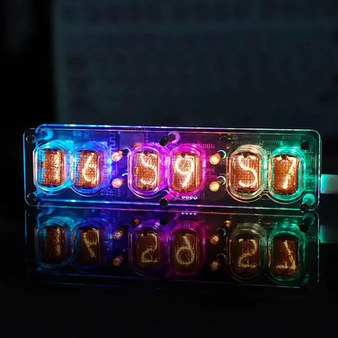 6-bit IN-12 Glow Tube Clock IN12 Nixie Clock Base Gift Computer Desktop Accessories Advanced Version DC5V