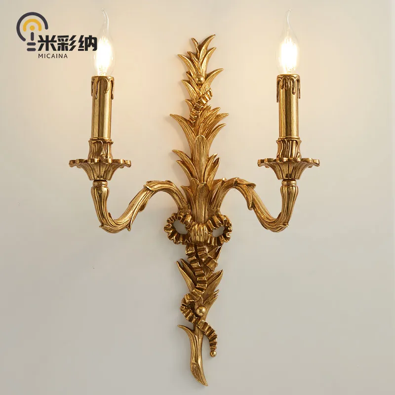 

French dewaxed copper lamp European retro villa living room wall lamp bedroom bedside study lamp full copper wall lamp