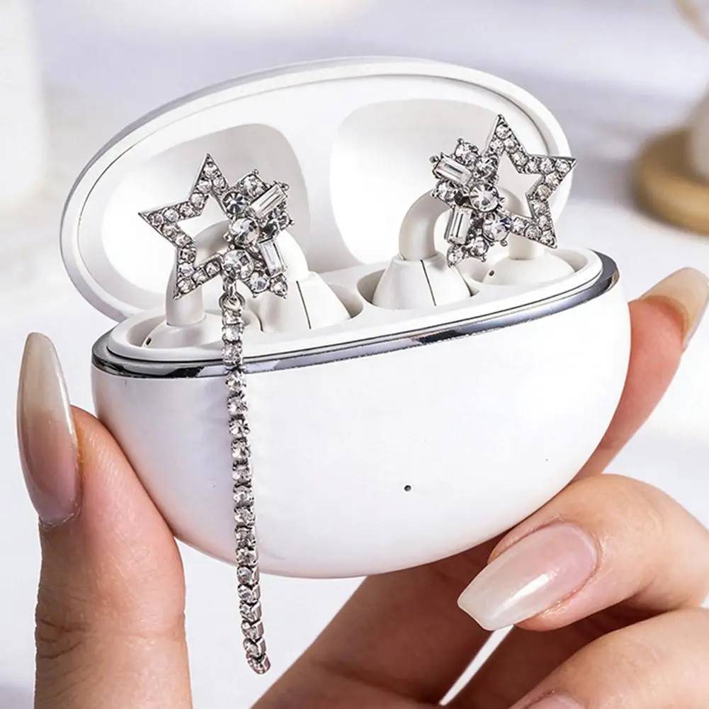 Hexagram Earphone Clip Star Earrings with Rhinestone Decor