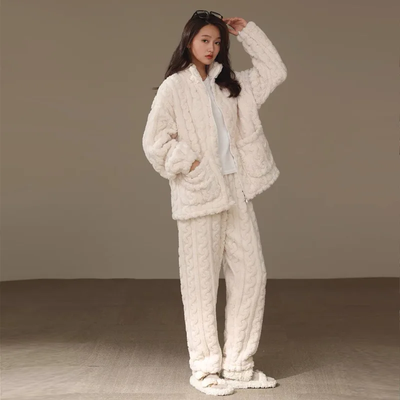 

Теплая одежда для сна с длинными рукавами для девочек, пижамный комплект, домашняя одежда, женская фланелевая утолщенная ночная рубашка из кораллового флиса для отдыха, осень-зима