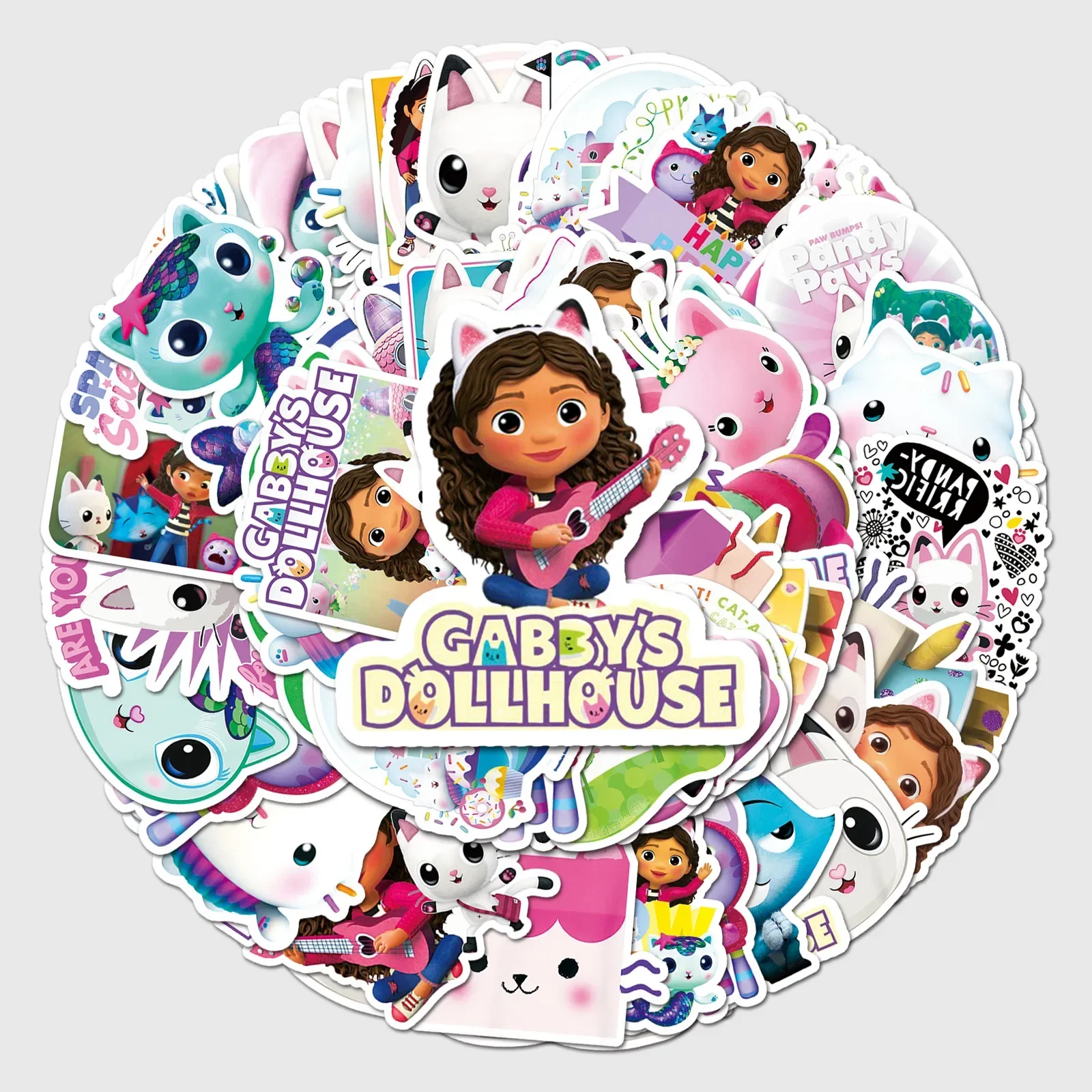 50 قطعة الكرتون Gabbys دمية ملصقات الكمبيوتر المحمول الكتابة على الجدران الأمتعة حقيبة سكيت الهاتف لطيف ملصق الأطفال صائق هدية