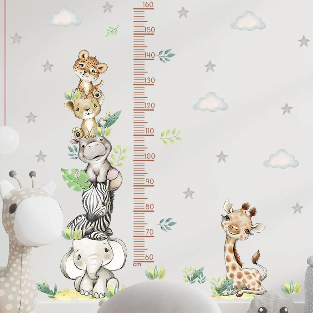 Nordic Forest Animals Height Measure Wall Stickers for Kids Girls Boys Baby Room Decoration Growth Chart Wallpaper Self-adhesive