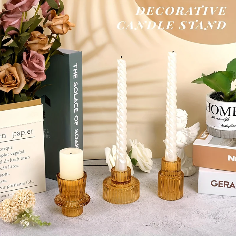 Candelabro de cristal de 3 piezas, Base de cera para el hogar, portavelas romántico para mesa de comedor, decoración creativa para el hogar, adorno de Navidad