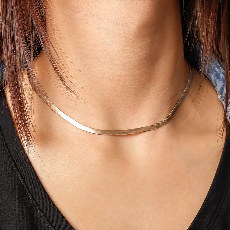 Aihua Punk Schlüsselbein flache Klinge Snake Link Choker Halskette Unisex Gold Silber Farbe Edelstahl Halsketten für Frauen Schmuck – Detail 9