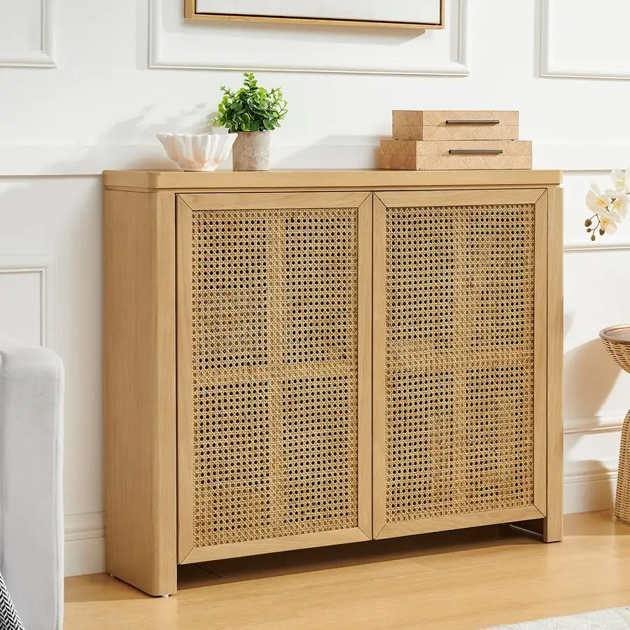 

Тумба-буфет в стиле середины века из ротанга, 39,4 дюйма, маленький кофейный столик-консоль для гостиной, столовой, прихожей, коридора