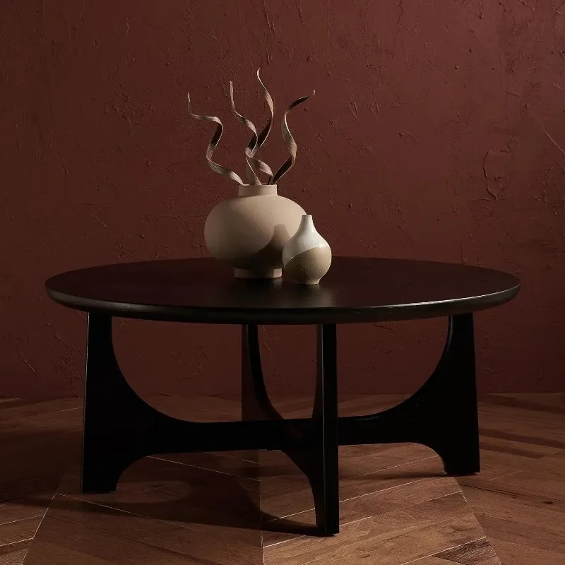 Table basse ronde contemporaine, fabriquée à partir d'un mélange de bois durable