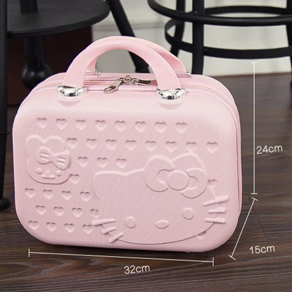 Sanrioed Hello Kitty Suitcase 14 Inches Cosmetic Case Kawaii Anime Cartoon Student Travel Portable Storage Handheld Box Lift