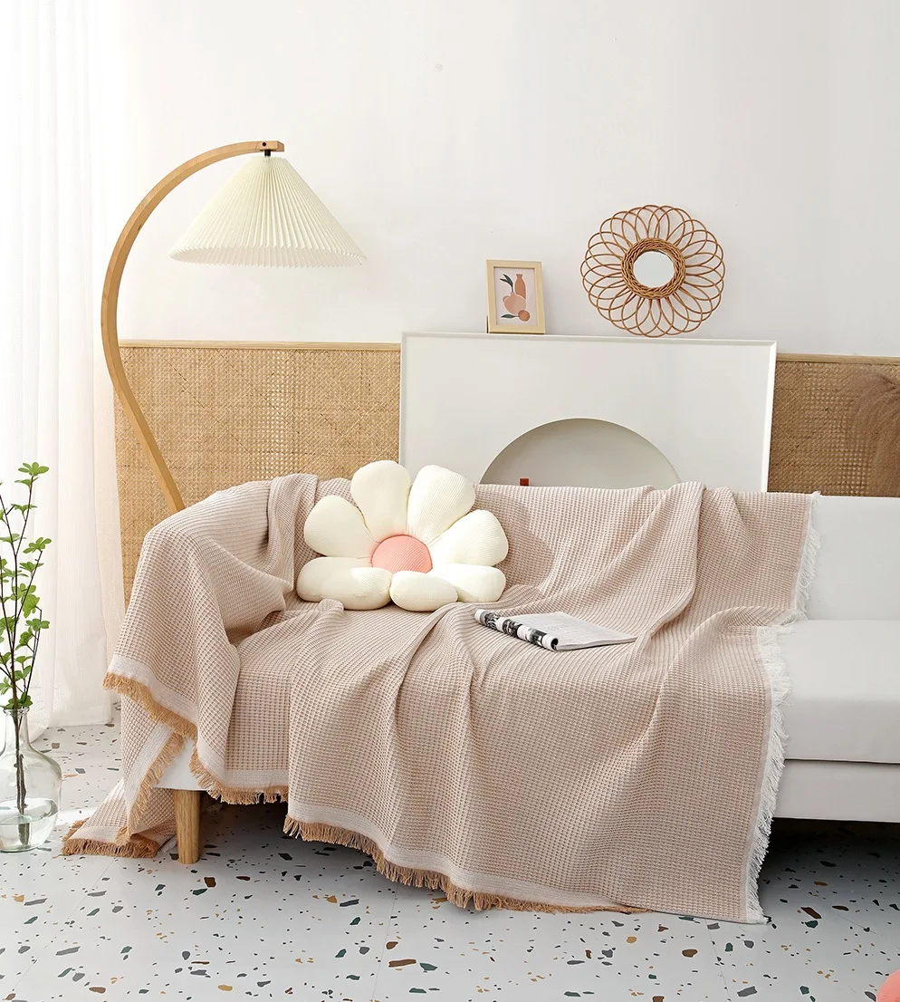 Nordic Minimalist Solid Color Sofa Cover Online Celebrity Picnic and Leisure Blanket Khaki Gray Pink Yellow Sofa Throw Blanket