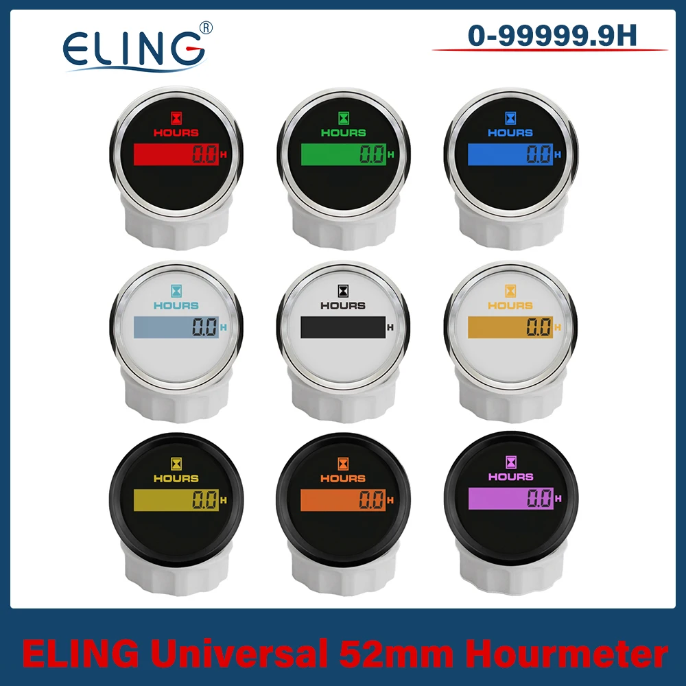 

ELING Waterproof Digital 52mm Hourmeter LCD Engine with 8 Colors Backlight for Car Boat Yacht Vessel Universal 12V 24V
