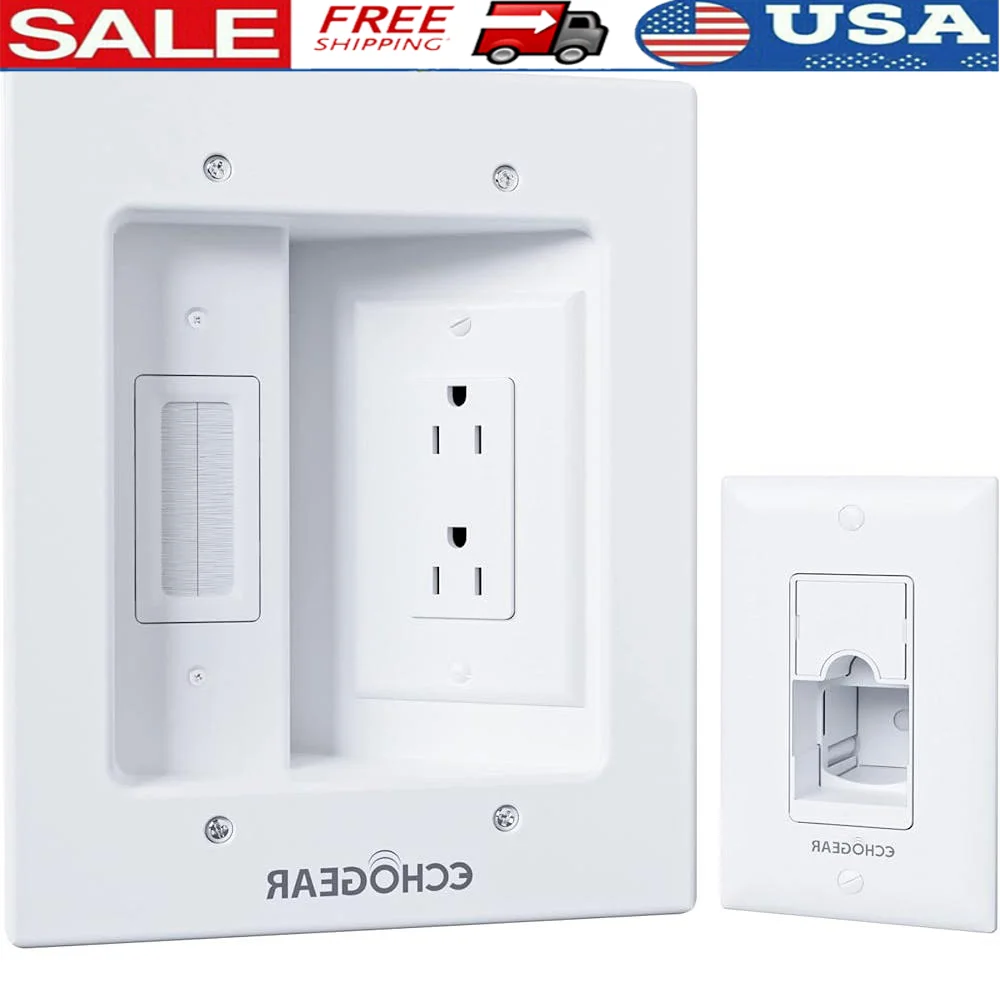 

Wall Mounted TV Cord Management Kit Dual Outlet Power Cable Hide Low Voltage HDMI Ethernet Audio Cables Installation Tool