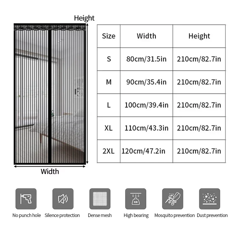 Portable Magnetic Mosquito-Proof Door Curtain Automatic Closing Windproof Design And Fly Must-Have Summer