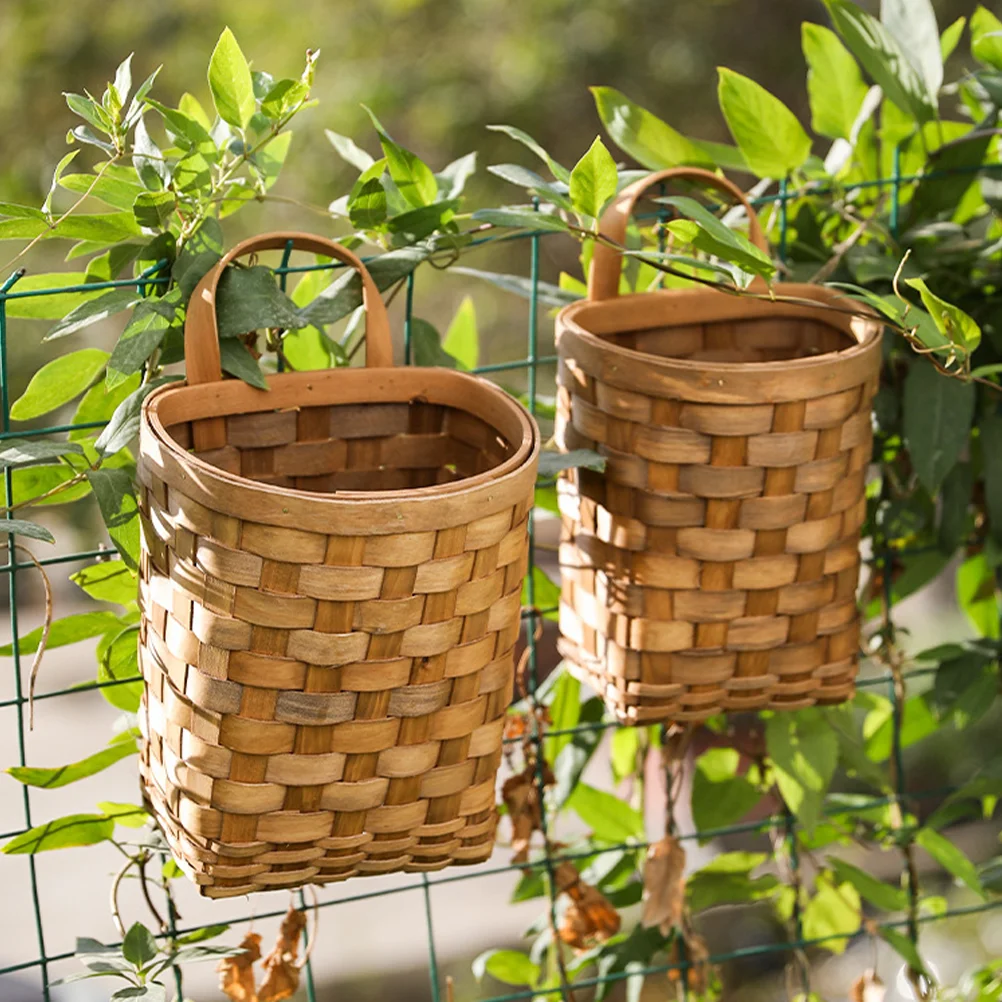 Decorate Wooden Wall Flower Basket Rectangular Woven Wicker Storage Hanging Vegetable Fruit Baskets