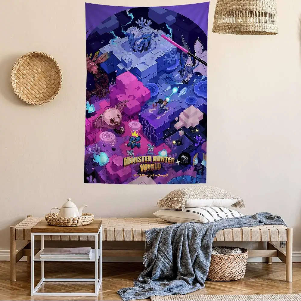 Classic game M-Monster H-Hunter Anime Tapestry Hippie Flower Wall Carpets Dorm Decor Wall Hanging Home Decor