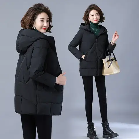 루즈한 여성용 스노우 재킷, 따뜻한 파카, 두꺼운 코트, 면 패딩, 긴 후드 아우터, 3XL, 2024, 겨울, 신상