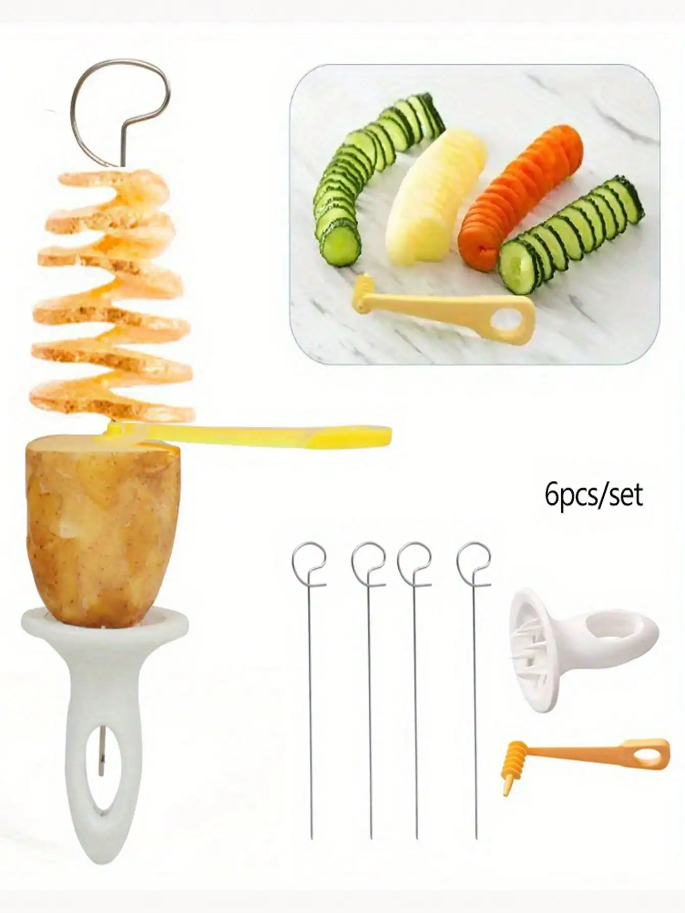6pcs Multi-Function Tornado Potato Slicer, Manual Potato Slicing Tool For BBQ And Kitchen sh25051501398886332