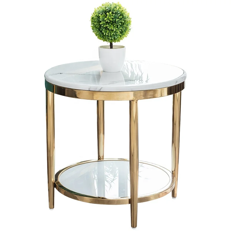 Luxury Gold Small Metal Side Table Marble Top Round Corner Table Living Room Modern Coffee Table Furniture