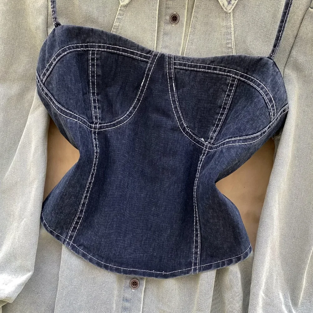 TWOTWurea-Ensemble deux pièces en denim YLE pour femme, chemisier à revers et manches longues, col carré, glaçure, nouveau, KBL524930