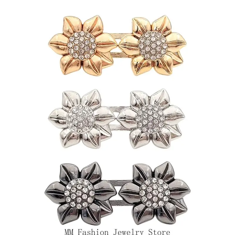 

D0UB Sparkling Flower Closure Button For Pants Waist Tightening No Sew Attachment