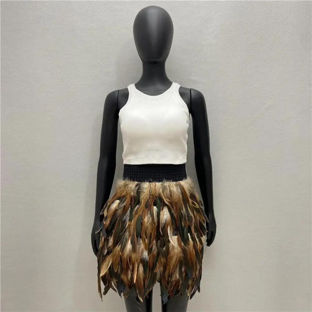 Mini Short Skirt Punk Style Hand-stitched Feather Skirt for Halloween Party Stage Performance Sexy Kawaii Women for Festival