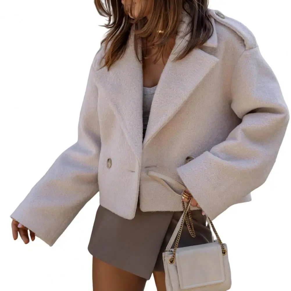 Autumn Winter Women Jacket Stylish English Style Women's Jacket with Turn-down Collar Single-breasted Closure Solid for Fall